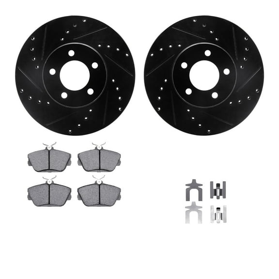 Dynamic Friction Company Front Brake Rotors-Drilled and Slotted-Black with 5000 Advanced Brake Pads includes Hardware 8512-54014