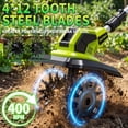 thumbnail image 2 of Yacona Cordless Garden Tiller Cultivator, 400RPM Electric Tiller for Gardening, Battery Powered Rototiller, with 2 x 3.0Ah Batteries, Green, 2 of 8