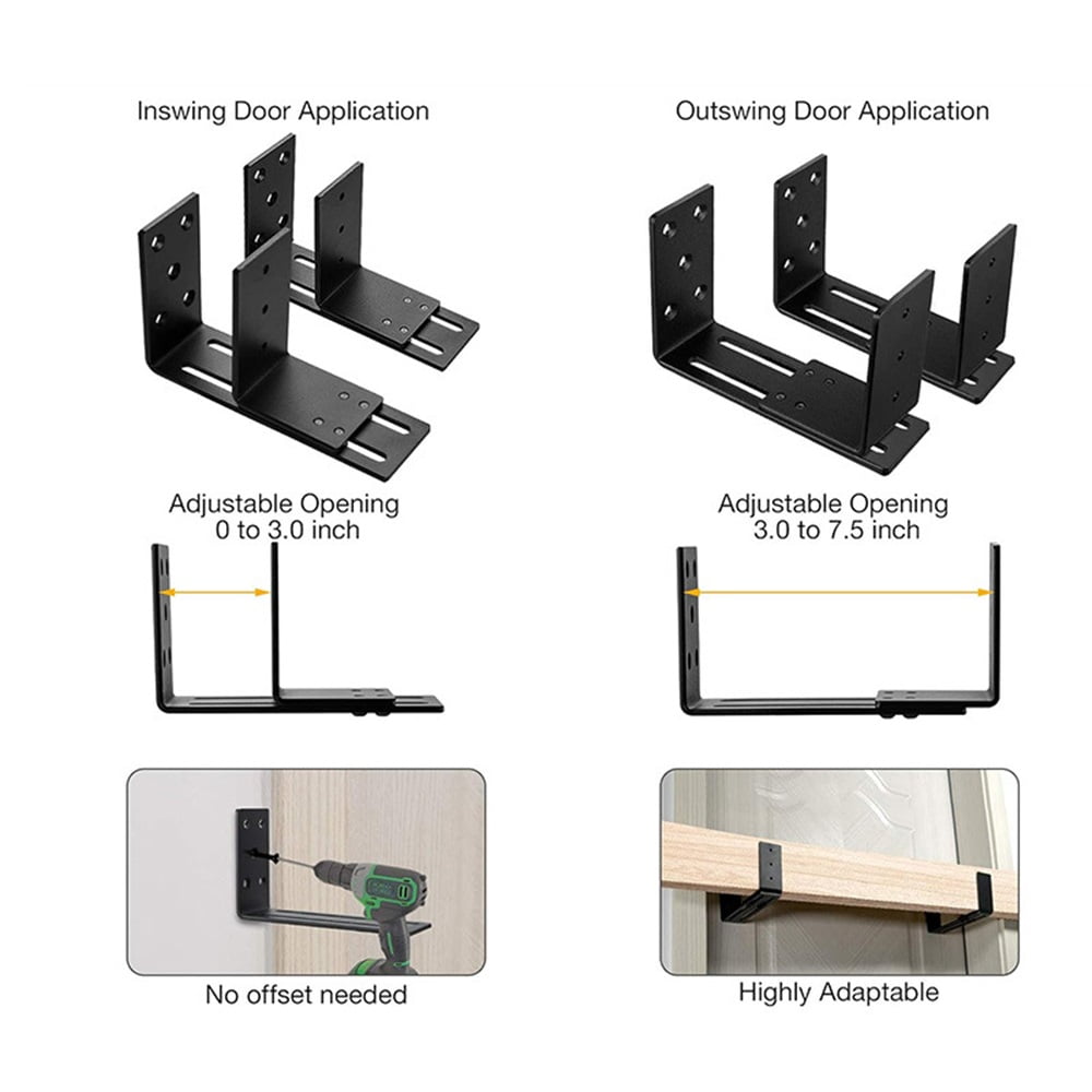 Adjustable Barricade Brackets (2pcs) - Drop Open Bar Holder for Security Door Reinforcement Steel U Bracket for Outswing and Inswing Doors or Gates