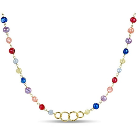 Multi-Size Multi-Color Irregular Shape Cultured Freshwater Pearl Gold-Tone Brass Endless Necklace, 35