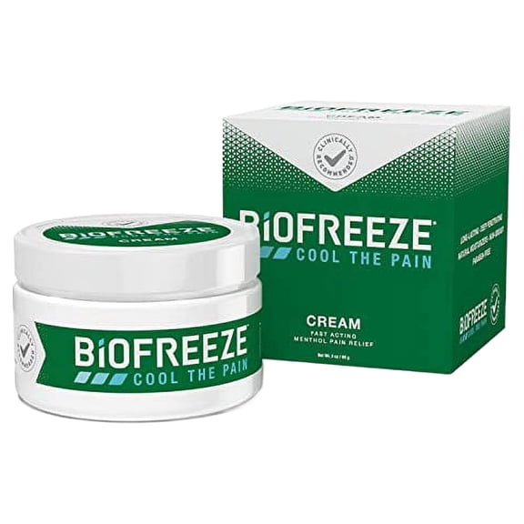 Biofreeze Menthol Pain Relieving Cream 3 OZ Jar For Pain Relief Associated With Sore Muscles, Arthritis, Simple Backaches, Strains, Bruises, Sprains And Joint Pain (Packaging May Vary)