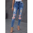 thumbnail image 3 of ABPHQTO Jeans ajustados de cintura alta con rayas azules y estrellas para mujer, 3 of 5