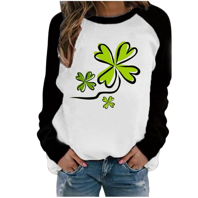 Besolor Chandails de la Saint-Patrick pour Femmes à Manches Longues avec Trèfle, Col Rond, Tunique de Vacances