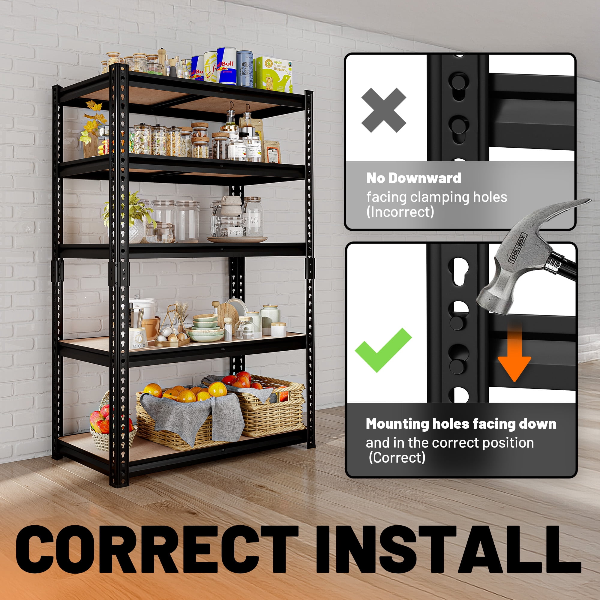 HOKEEPER Heavy Duty Storage Shelves 5-Tier Adjustable Garage Shelves for Storage 2600LBS, 35.43"W x 15.74"D x 72.05"H Commercial Industrial Shelving Units for Garage Pantry Kitchen Black