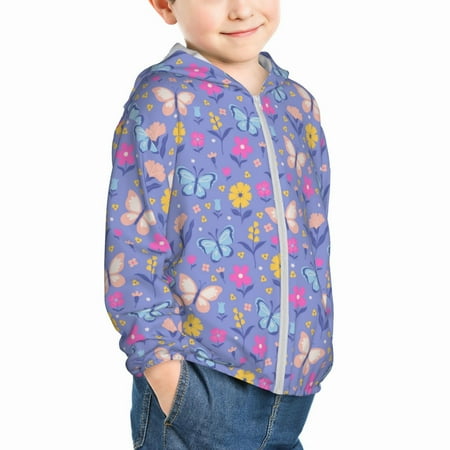 

Uemuo Butterflies And Flowers Pattern Rash Guard for Boys Girls Long Sleeve Swim Shirts UPF 50+ UV Sun Protection Hooded Fishing Shirt with Pocket for Kid-5 Years