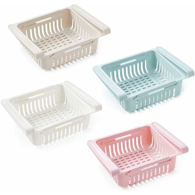 Cajones para refrigerador, caja de almacenamiento para refrigerador, caja de almacenamiento para refrigerador, organizador, soporte expandible para estante de refrigerador (paquete de 4)-