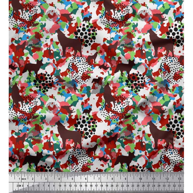 Soimoi Poly Georgette Fabric Dot,Camouflage Texture & Wolf Animal Decor Fabric Printed Yard 42 Inch Wide