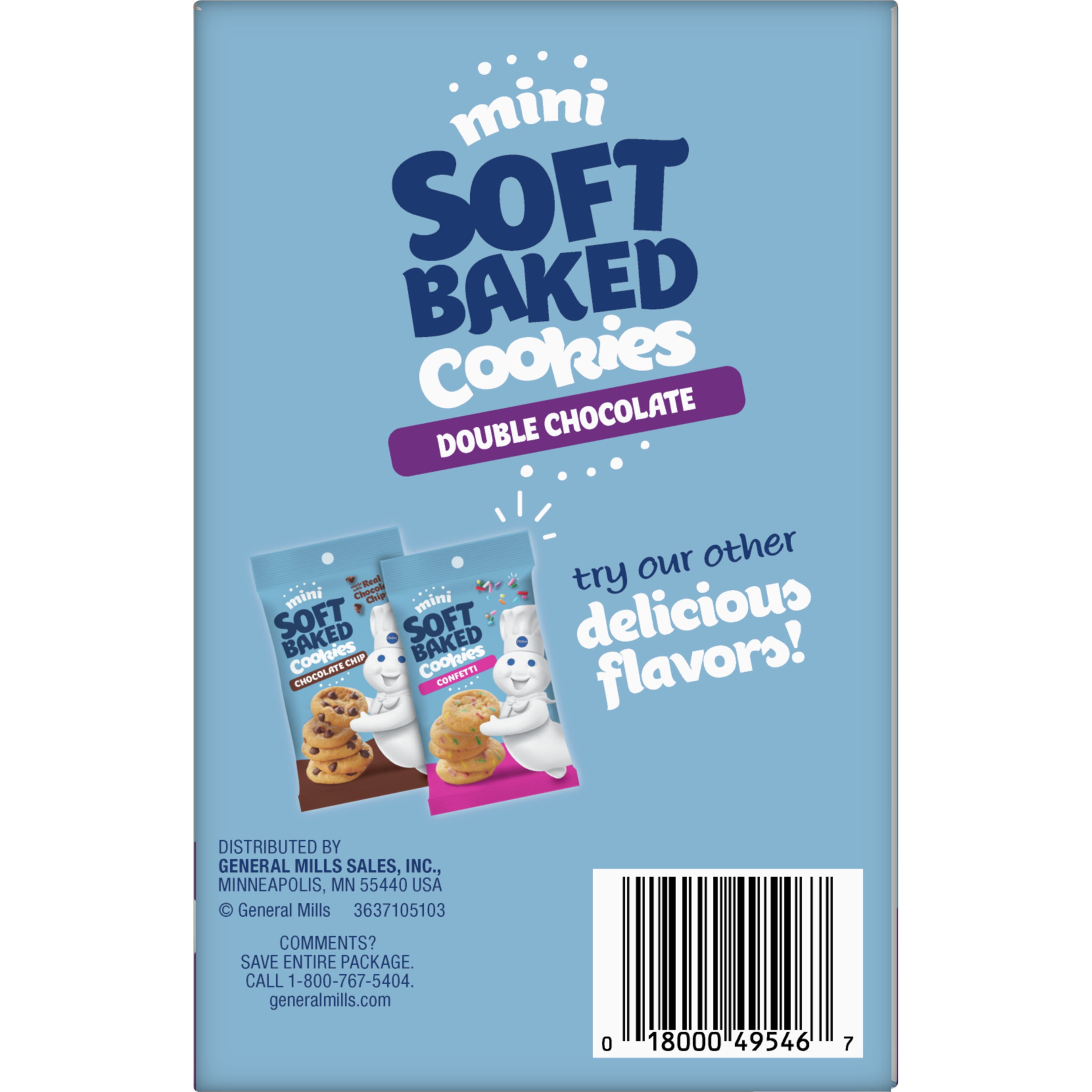 Pillsbury Mini Soft Baked Cookies, Double Chocolate, Snack Bags, 6 ct