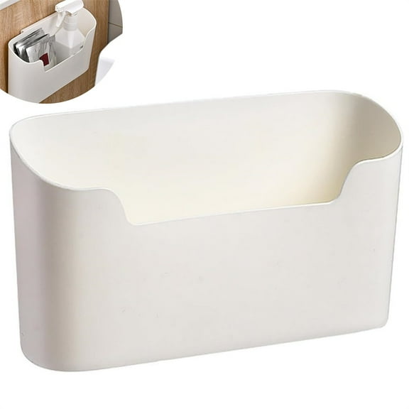 1 Pack No Drill Wall Mounted Box,Plastic Cabinet Door Organizer,Adhesive White Folder Holder,Sundries Storage Rack,Space Saving Storage Container for Home Office Garage Kitchen