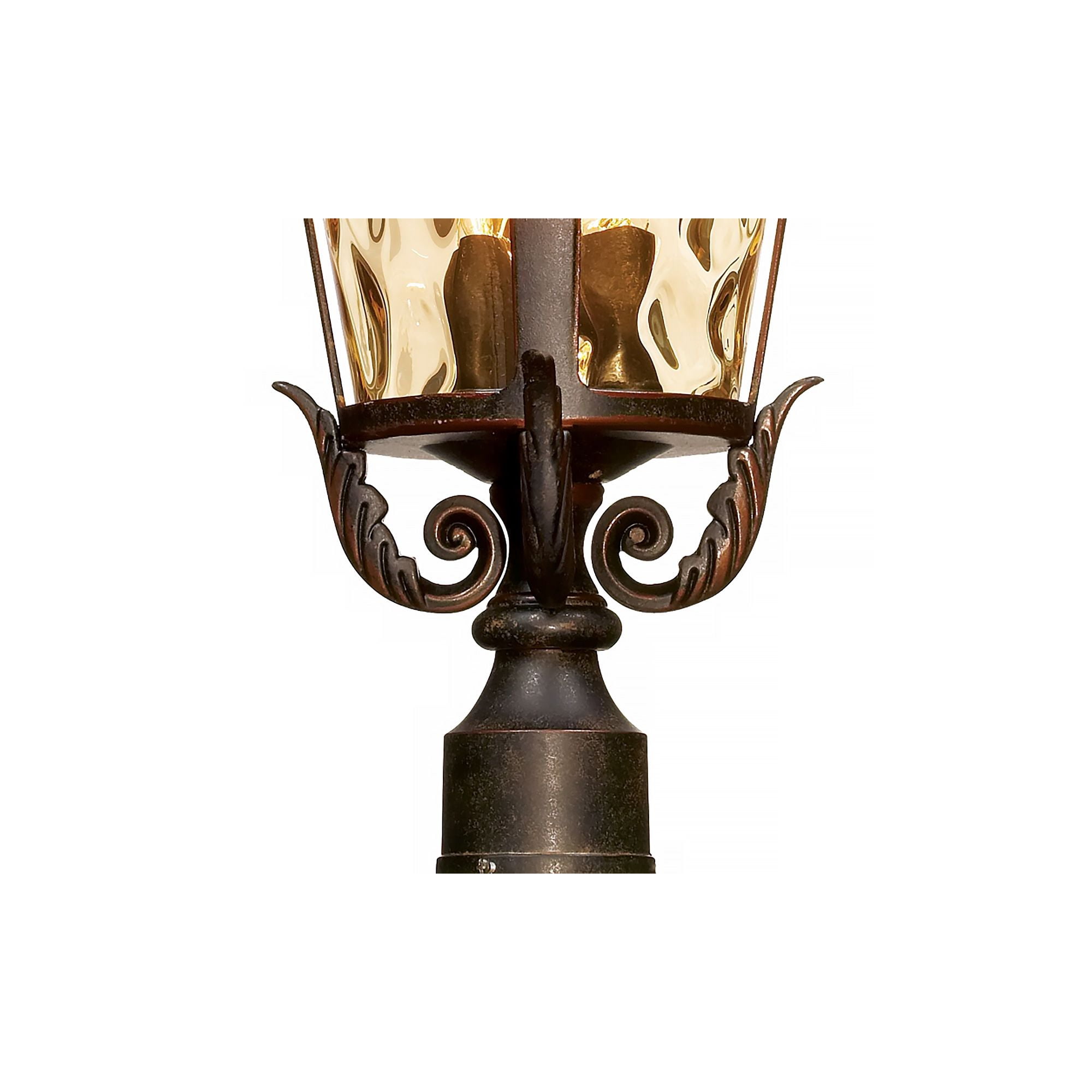 John Timberland Casa Marseille Vintage Rustic Outdoor Post Light with Flat Base Pole Bronze 99 3/4" Champagne Hammered Glass for Exterior Barn Deck