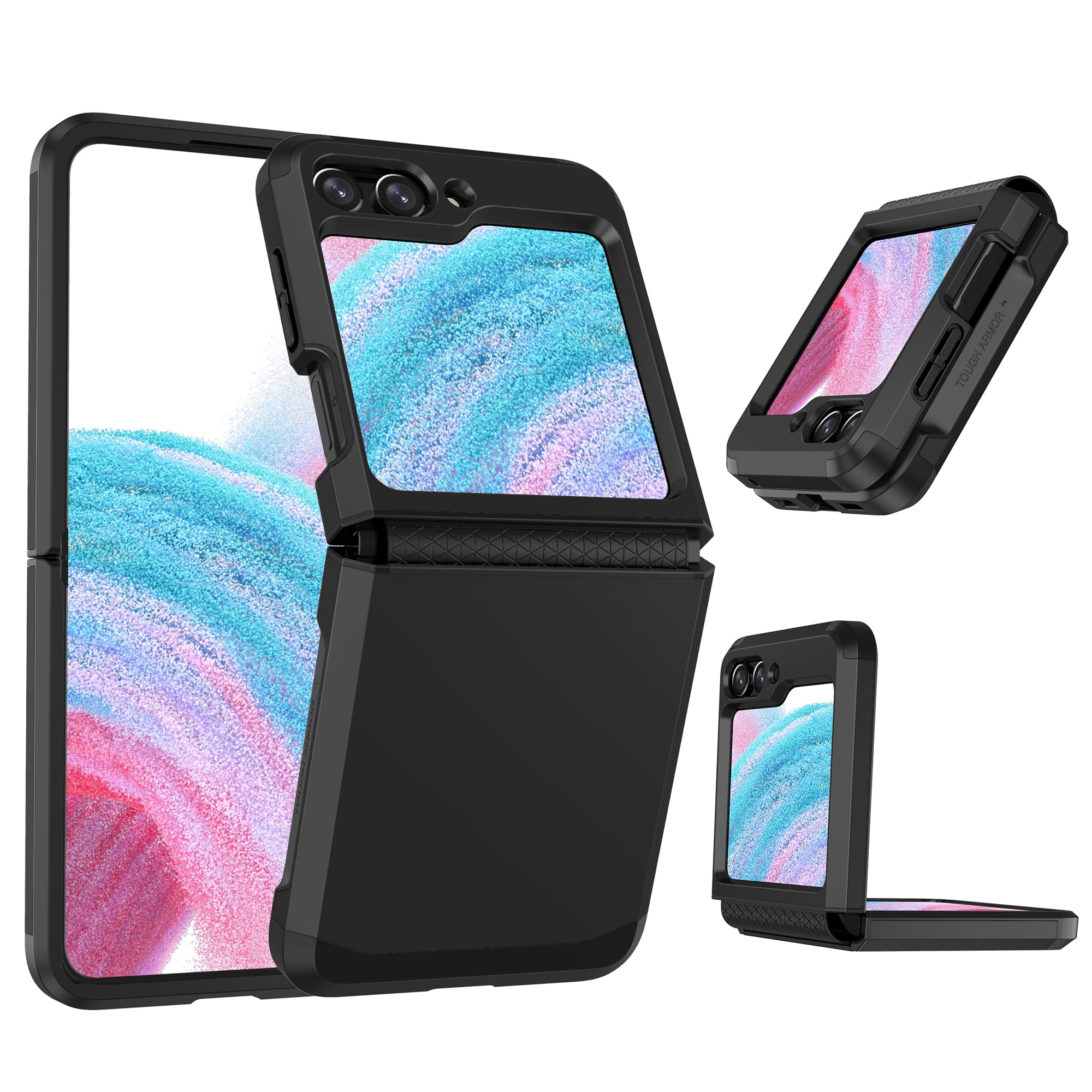 Compatible with Samsung Galaxy Z Flip 5 5G Phone Case Cell Accessories Heavy Duty Slim Rubber Protective Armor Hard PC Anti-Slip Hybrid Cover Rugged For Samsung Galaxy Z Flip 5, Black