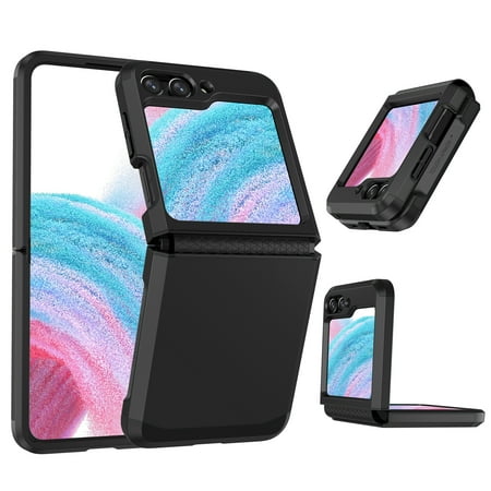 Compatible with Samsung Galaxy Z Flip 5 5G Phone Case Cell Accessories Heavy Duty Slim Rubber Protective Armor Hard PC Anti-Slip Hybrid Cover Rugged For Samsung Galaxy Z Flip 5, Black