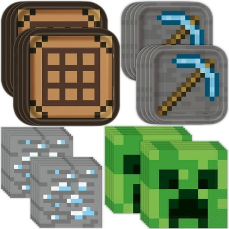 Minecraft Plates and Napkins for Birthday Party Minecraft Birthday Decorations Bundle with 16 Dinner & 16 Beverage Napkins, 8 Dinner & 8 Dessert Plates Officially Licensed