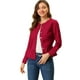 thumbnail image 2 of Chaqueta de mezclilla con cuello redondo y botones de manga larga con volante recortado y peplum para mujer Rojo oscuro M, 2 of 6