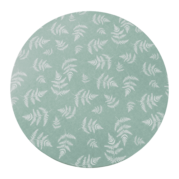 48 Inch Round Fitted Vinyl Tablecloth, Waterproof Wipeable PVC Table Cover with Elastic Edge, Green Leaf Pattern