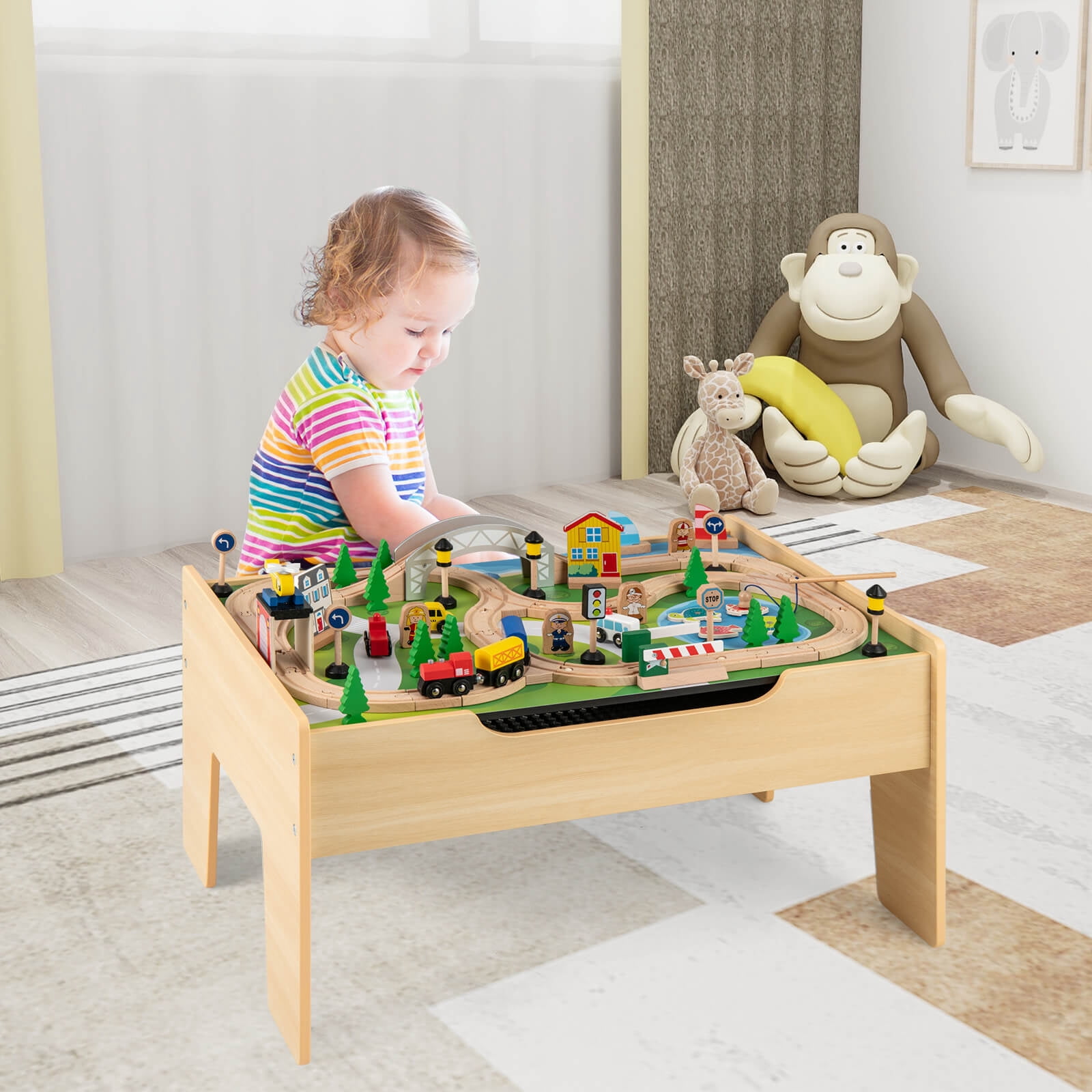 Costway All-in-One Kids Activity Table with Reversible Blackboard & Map Tabletop