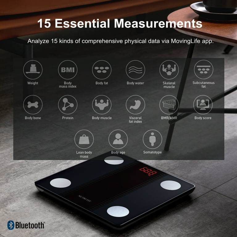 NUTRI FIT BMI Scale Digital Body Bathroom Scale Body Mass Index Body Weight  Analyzer for Heavy Duty 400 lbs Large Backlight Display Black