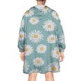 thumbnail image 2 of Teal Daisy Flower Golden Centers Pattern Wearable Oversized Blanket,Wearable Blanket Hoodie for Adults,Cozy Hooded Blankets with Super Pockets,Super Warm Fuzzy Pullover for Women & Men, 2 of 6