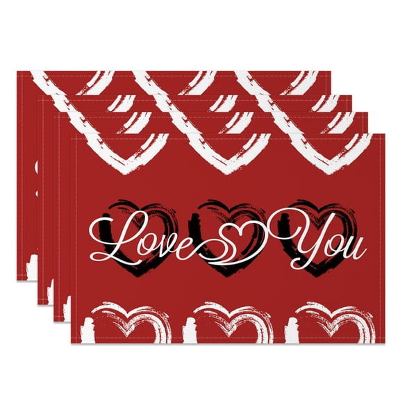 SUNOLIFE Valentine Placemats Set of 4,Red Valentine's Day Table Place Mats 12x18 inch