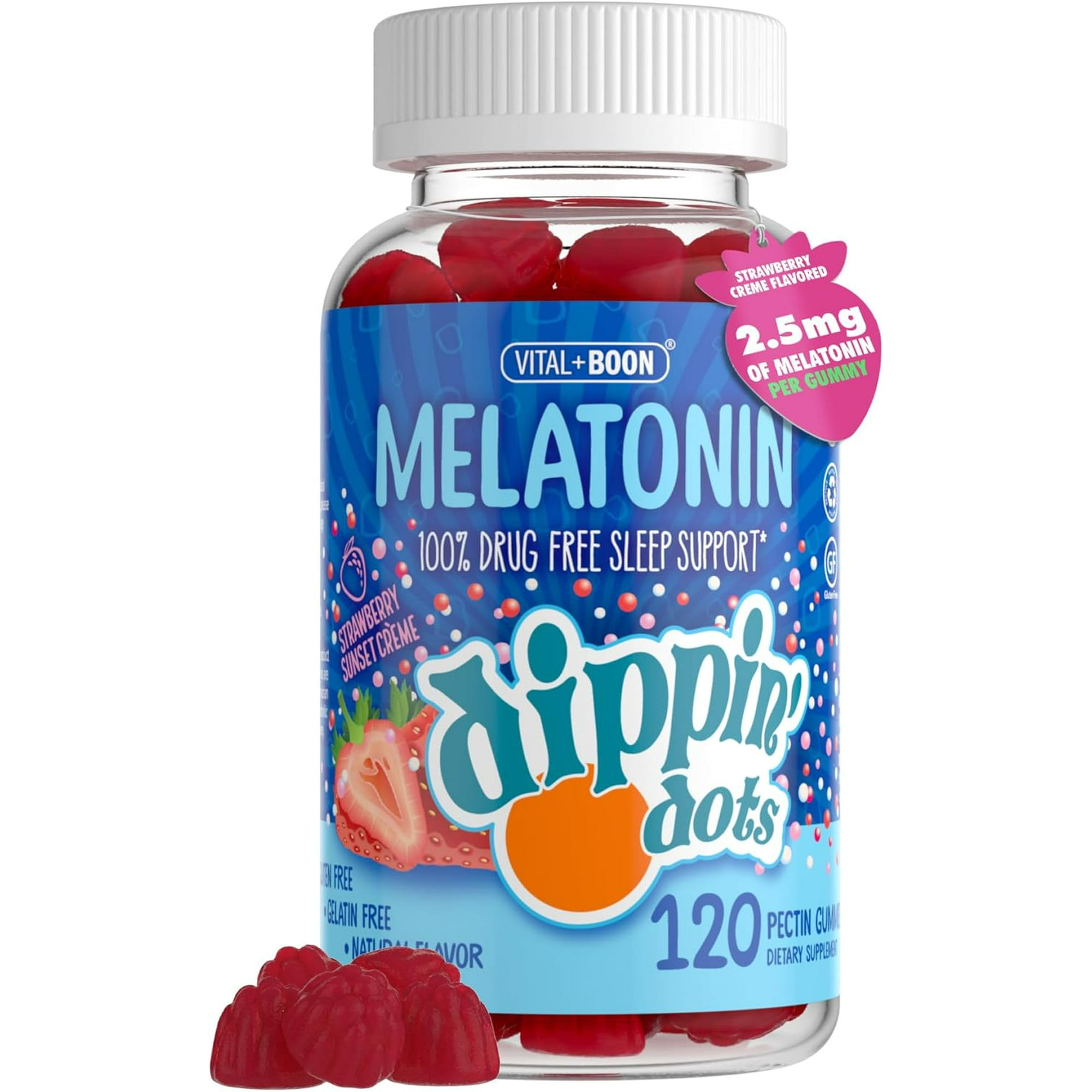 Dippin' Dots Melatonin 2.5mg Sleep Gummies Sleep Support Supplement, 120 Count