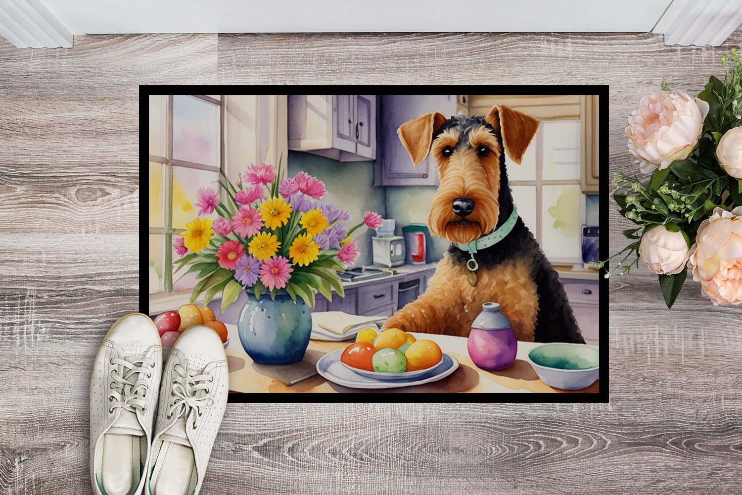 Decorating Easter Yorkshire Terrier Doormat