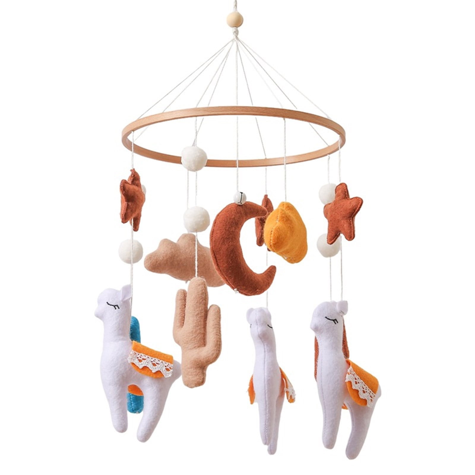 Newborn-Friendly Mobile Toy, Soft Felt Alpacas with Gentle Bells for Visual Development & Chewing