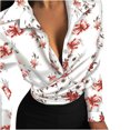 thumbnail image 1 of Wolfast Blouse d'Hiver Sexy à Manches Longues pour Femmes Col Rabattu Imprimé Floral Pull Boutons Chemises Hauts, Blanc, TG, 1 of 6