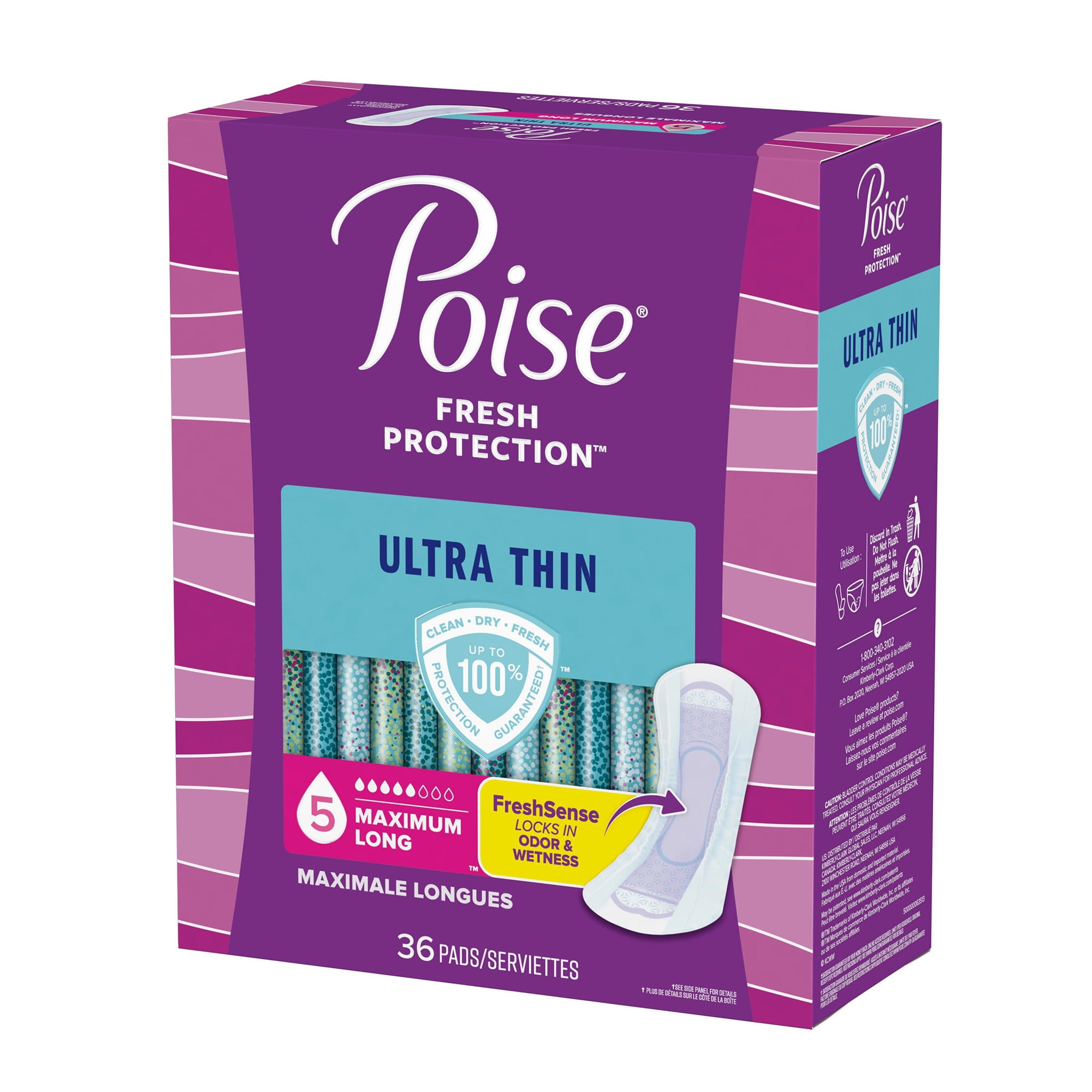 Poise Fresh Protection Ultra Thin Female Incontinent Pad Long Length 14.1 Inch Length 54352, 54, 72 Ct