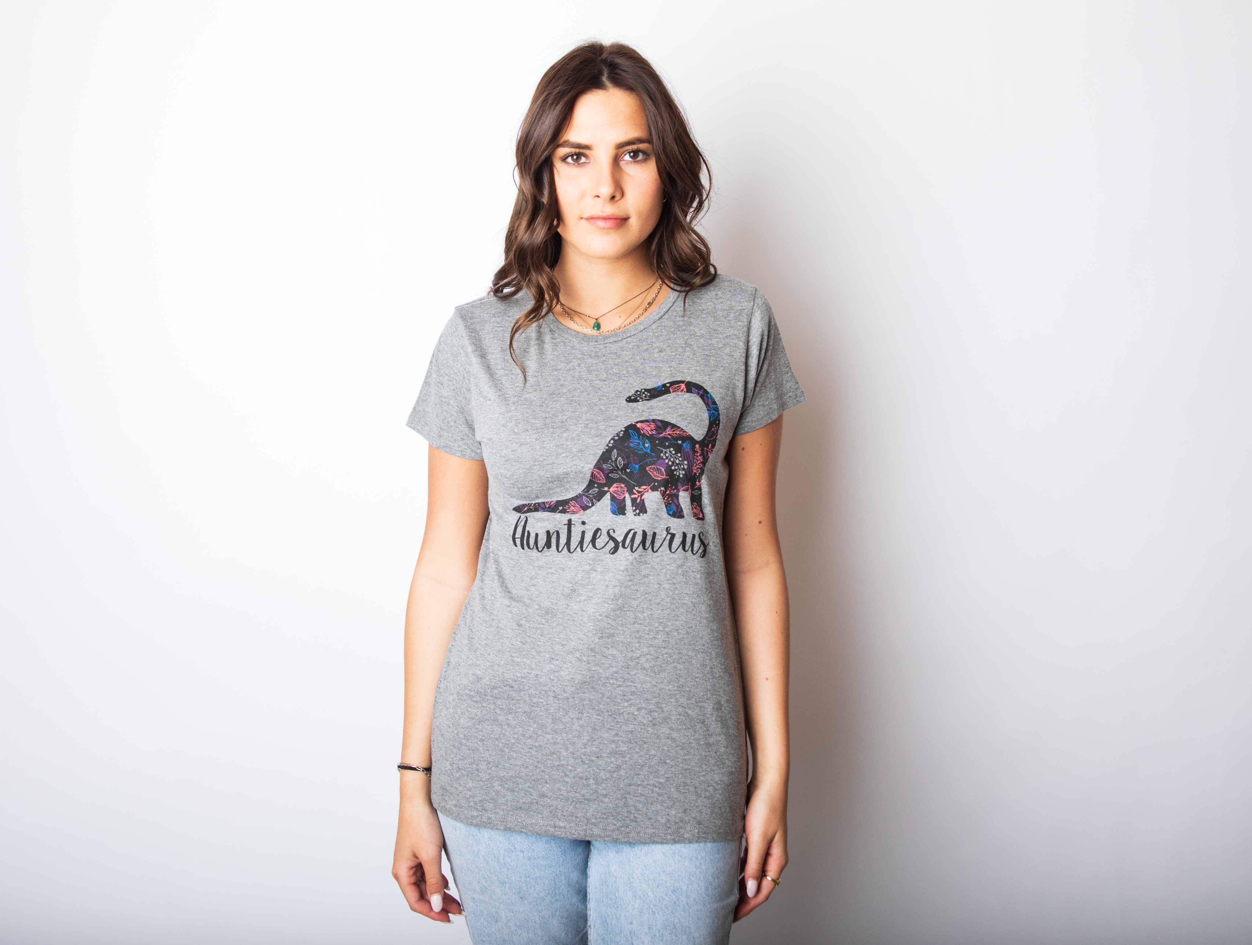 Womens Auntiesaurus T Shirt Funny Kids Gift for Aunt Cute Graphic Dinosaur Top Womens Graphic Tees - image 3 of 10