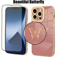 thumbnail image 4 of Designed for iPhone 14 Pro Case Cute Butterflies Design for Women Girls,Luxury Plating Edge Bumper Full Camera Lens Protection Cover with Screen Protector for iPhone 14 Pro 6.1"-Pink, 4 of 13