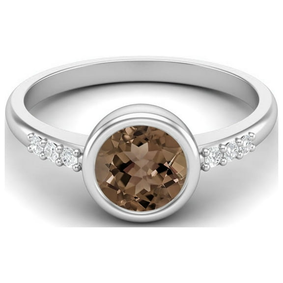 1.02 Ctw Round Smoky Quartz 925 Sterling Silver Bezel Set Solitaire Valentines Day Gifts Ring