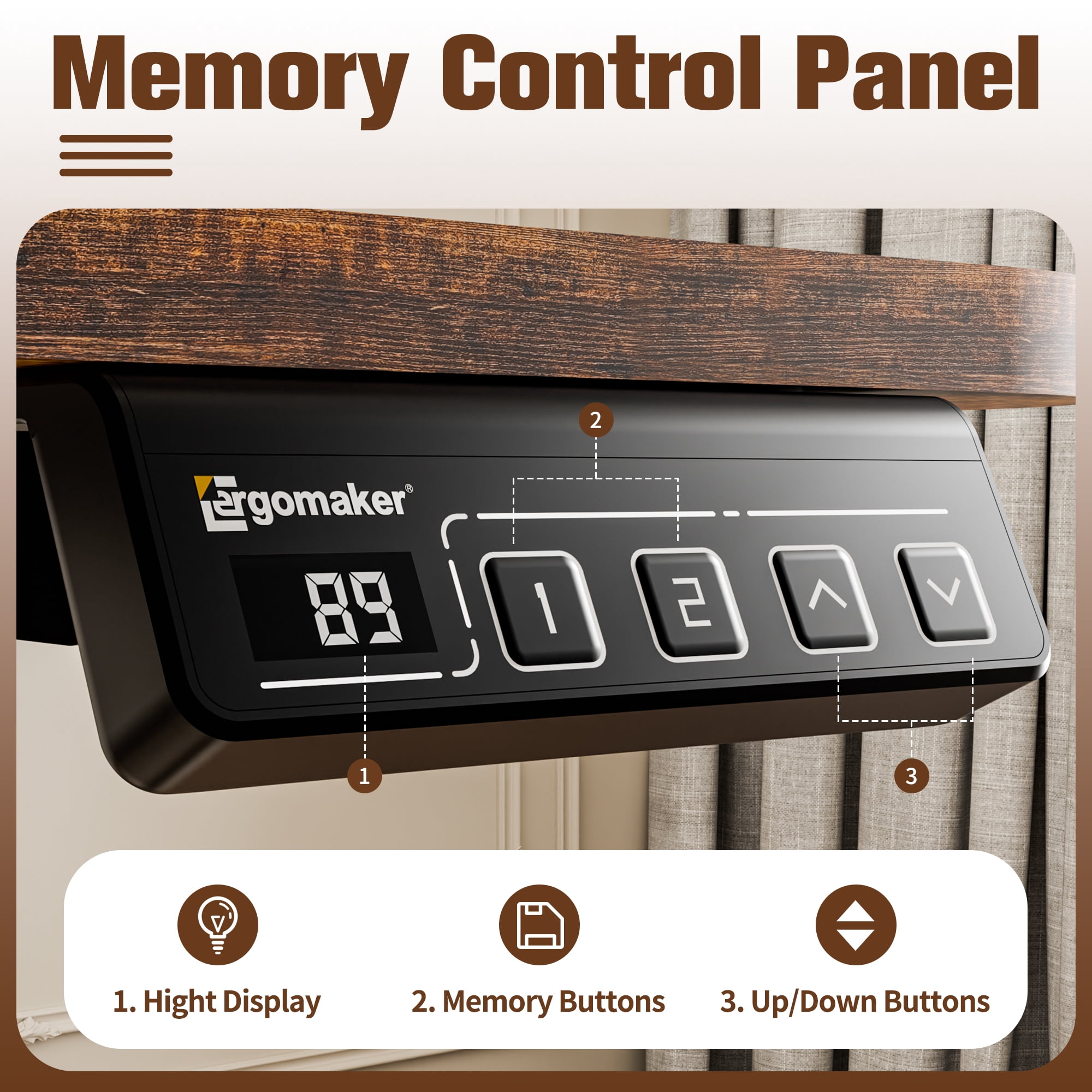 Ergomaker Electric Standing Desk，35" x 23.6" Height Adjustable Desk with Memory Preset for Adult,Brown