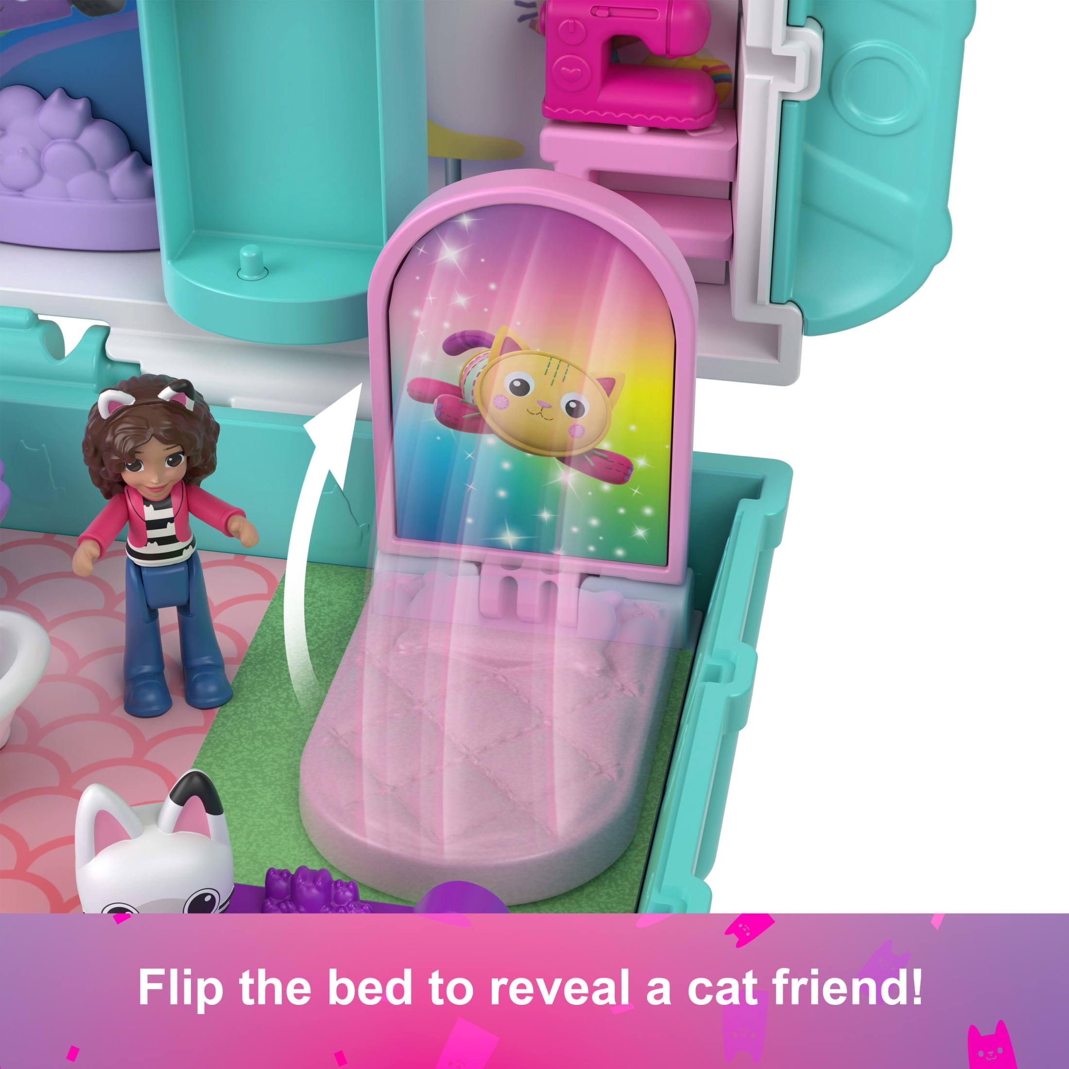 Polly Pocket Micro Dolls and Playset, Gabby’s Dollhouse Compact with 9 Accessories & Pet Cat Friends