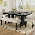 thumbnail image 3 of Harper & Bright Designs Faux Marble Dining Table Set for 6, 6 Pieces Rectangle Dining Table with 4 Upholstered Chairs & 1 Bench, Modern Kitchen Furniture for Dining Room, Beige, Black, 3 of 19