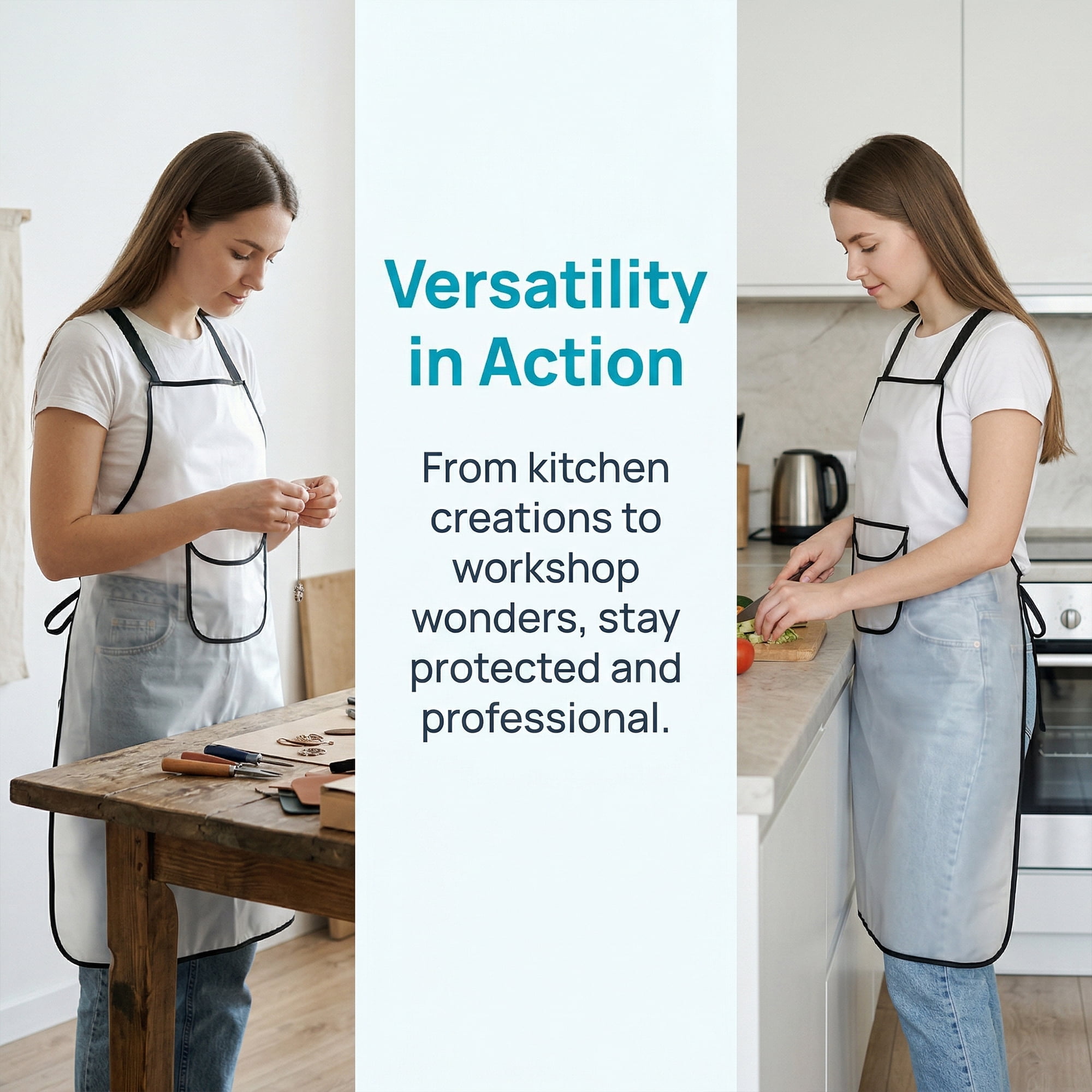 Unique Bargains Waterproof Kitchen Apron with Pockets for Home and Kitchen Midi - White