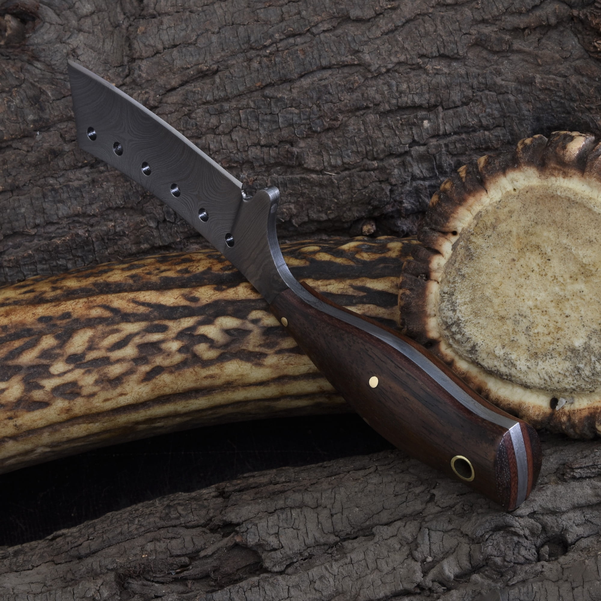 Knives Ranch Handmade High Carbon Damascus Steel Fixed Blade Knife – 6.25" Cowboy Ranch Knife with Rosewood Handle & Horizontal Carry Leather Sheath – Hunting, Bushcraft, Camping, Survival, Scout Car