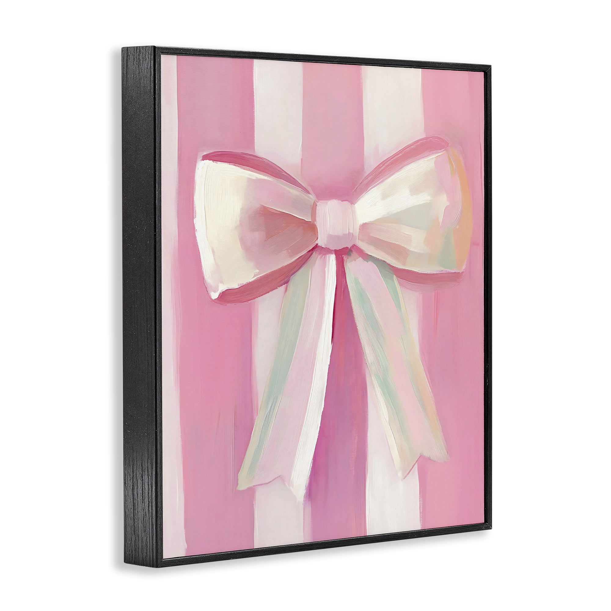 Stupell Industries Preppy Pink Bow on Stripes Black Framed Giclee Art, design by The Prints Vibe