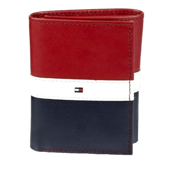 Tommy Hilfiger Men's Premium Leather Trifold Red Navy Wallet RFID 31TL110022