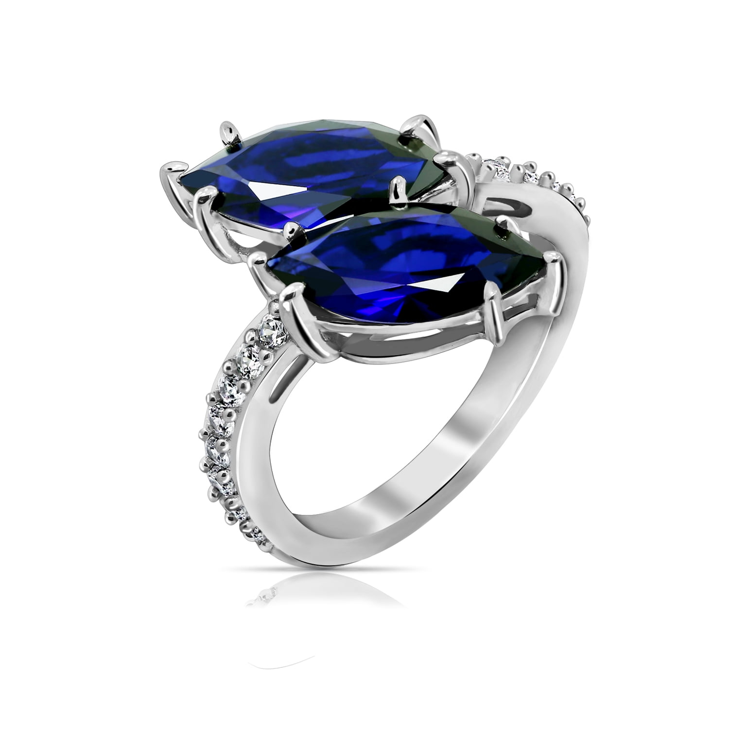 Details about   Silver Plated Flower Blue And White Cubic Zirconia Ring Various Sizes 