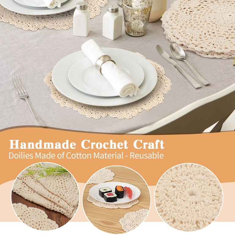 12 piecs 8 Inch Crochet Table Placemats Handmade Crochet Cotton Lace  Doilies Table Mat Cups Dishes Mat,Flower, Round - Walmart.com