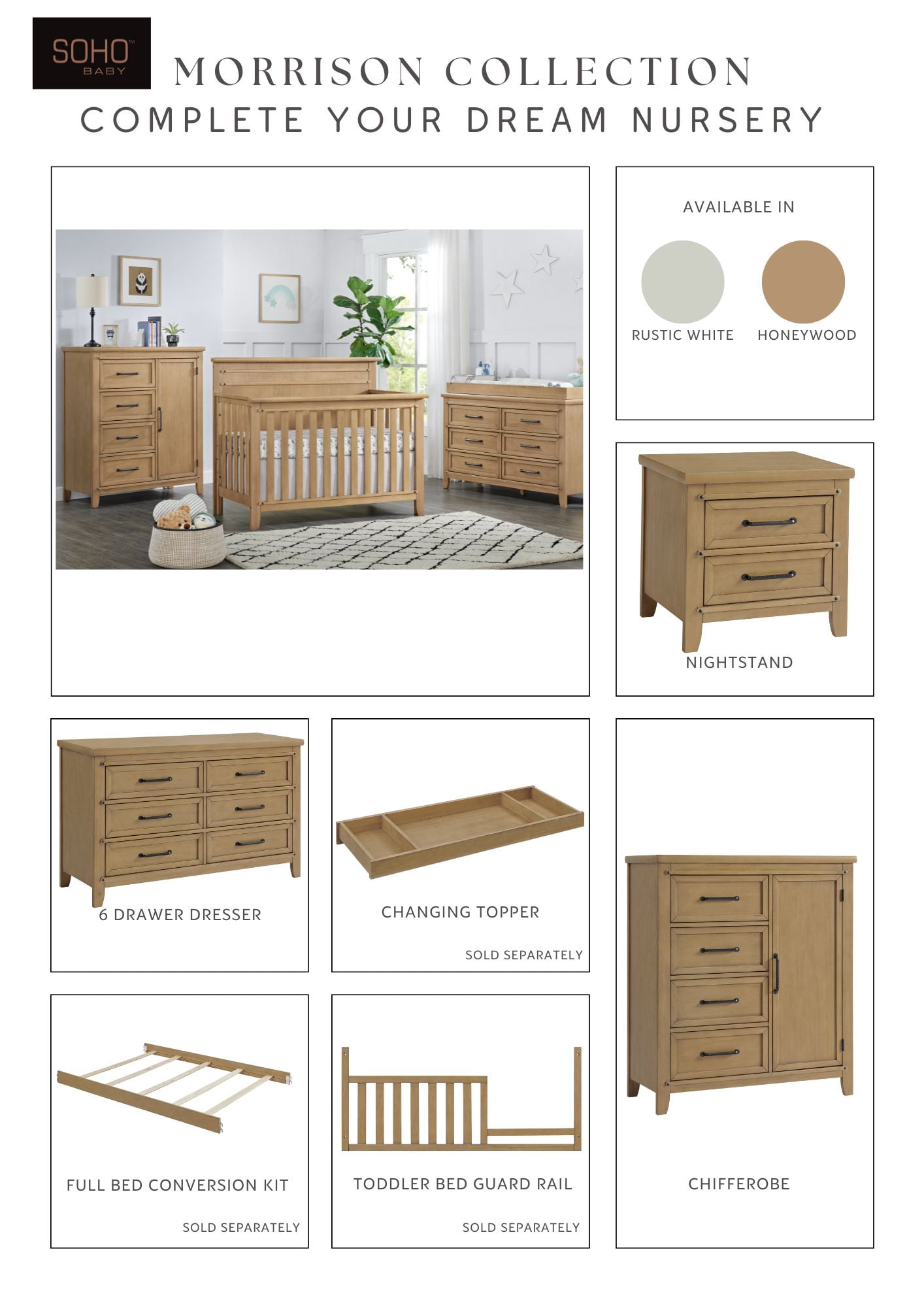 Soho Baby Morrison 4 in 1 Convertible Crib Honey Wood