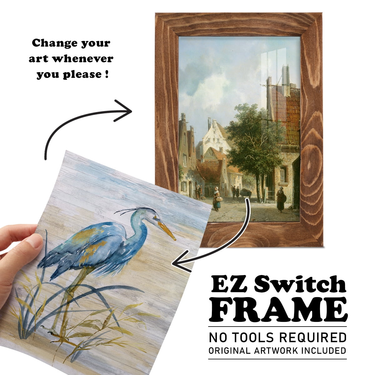 Blue Heron I -Framed Print w/glass-Walnut