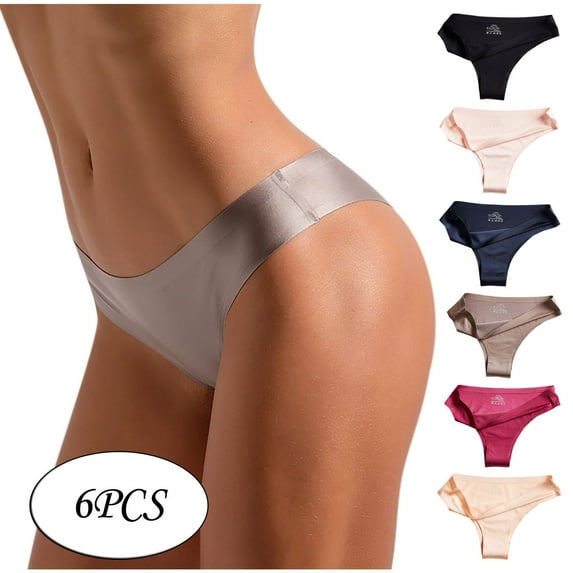 Ausyst Panties for Women 6PCS Women's Sexy Underwear Ice Silk Bikini Panties Silky Comfy Yoga Panties Clearance