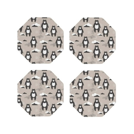 

Junzan Cartoon Bear Brown Print Coasters for Drinks - Leather Coasters Set of 4 for Coffee Table for Housewarming/Kitchen/Bar/Decor-Octagon
