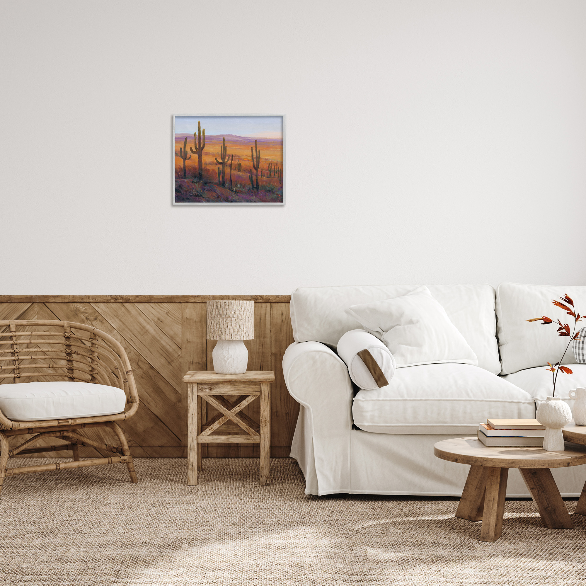 Stupell Industries Desert Cactus Plants Landscape Painting Gray Framed Art Print Wall Art, 20 x 16