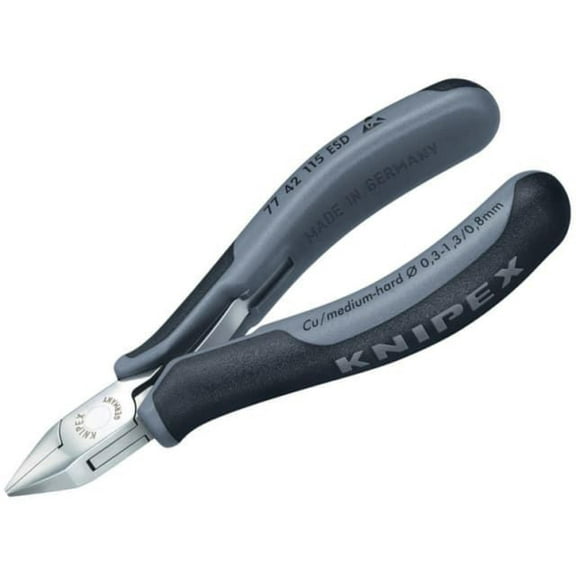 Knipex - ESD Electronics Diagonal Cutters - Pointed Head Flush Cut Non Bevelled 115mm