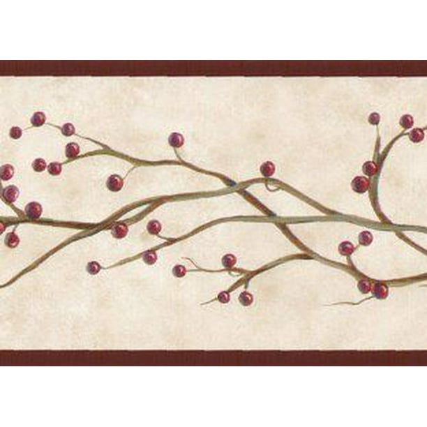 879783 Burgundy Winterberry Vine Wallpaper Border SB10258b