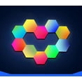thumbnail image 1 of Hexagon Lights Gaming Wall Panels - 12 Pack Hexagon LED Lights with APP and Remote Smart Modular RGB Panel Hex DIY Glide Expansion Shapes Lighting, 1 of 8