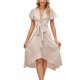 thumbnail image 1 of Vestido de mujer A Line Bow V Neck Vestidos casuales Moda para cóctel (Beige S) FLhrweasw Para estrenar, 1 of 8