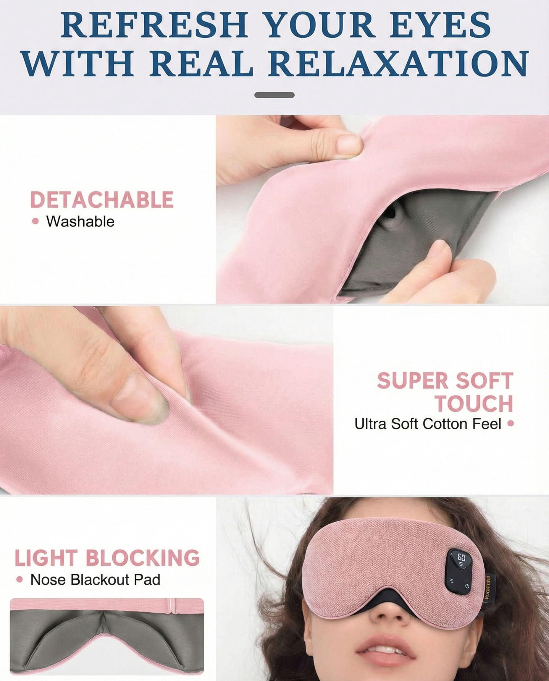 FACEMOON 1 Pack Adult Cordless Heated Sleep Mask – Rechargeable Natural Flaxseed Moist Heat | Comfort Eye Relaxation for Sleep | Pink